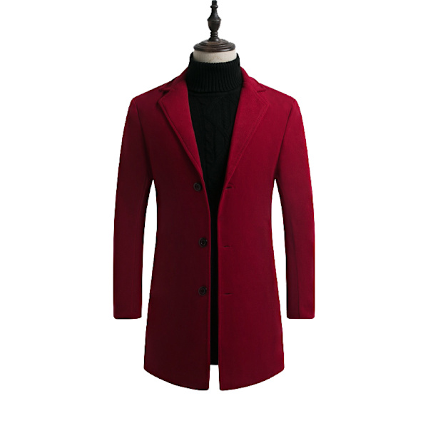 Mænds Trenchcoat i Uldblænding, Slank Pasform, Overfrakke Red XL