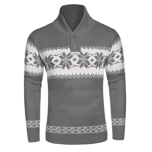 Herrar Långärmad Julmönstrad Stickad Tröja Gray XXXL