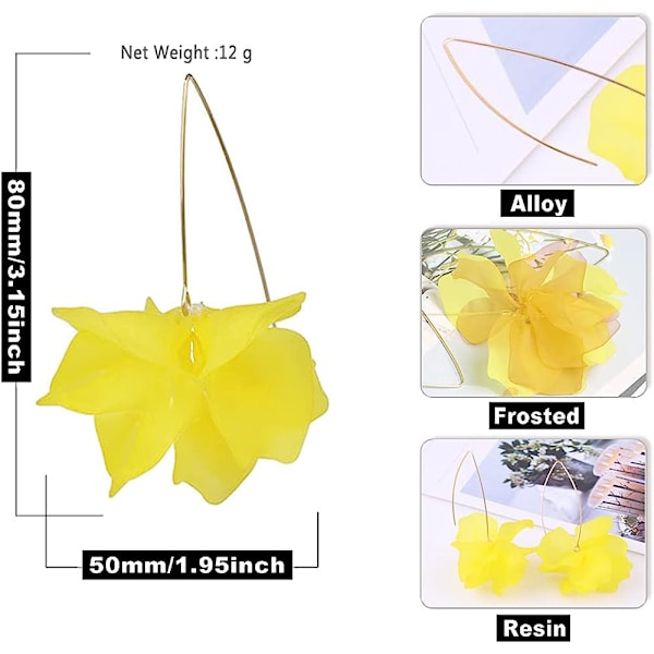 Boho Rose Petal Dangle Resin örhängen Yellow