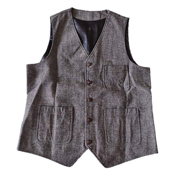 Herrar Vintage Tweed Väst V-ringad Casual Ull Väst Navy Blue 3XL