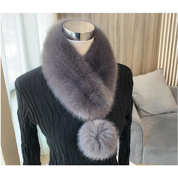 Dame Faux Fur Halskæde Sjal Fur Wraps Dark Grey