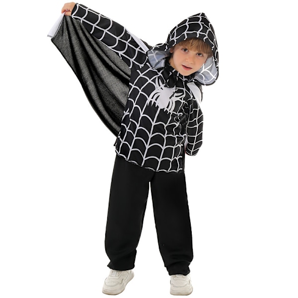 Jente og gutt Halloween romperkjole med edderkoppnetttrykk og lange ermer Boy M
