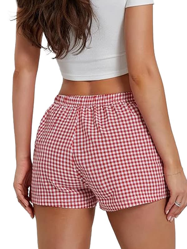 Dame Lounge Shorts Bløde Elastiske Lavtaljede Ternet Print Pyjamas Shorts Blue S