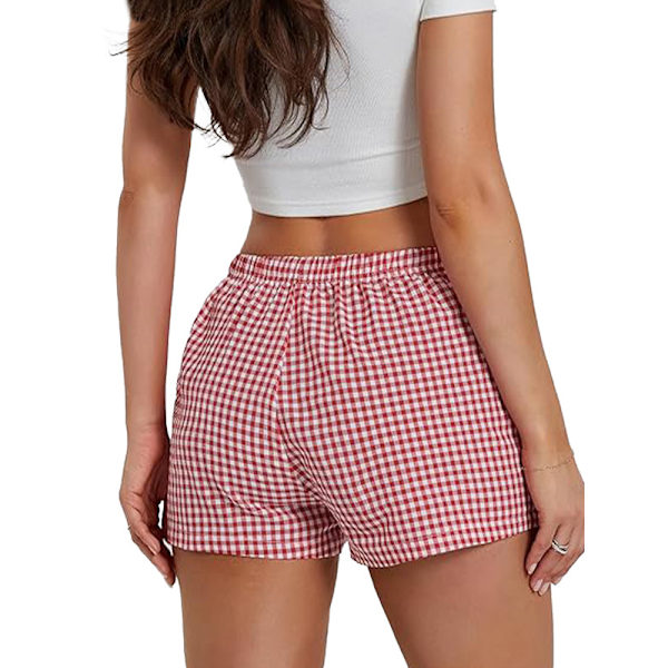 Mjuka, elastiska damshorts med låg midja och rutigt tryck Green S