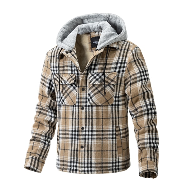 Herre Bomulls Plaid Skjortejakke Fleeceforet Flanellskjorte Sherpa Knappelue Style2 L