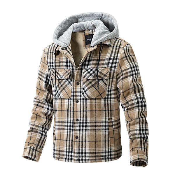 Mænds Bomulds Plaid Skjortejakke Fleeceforet Flannelskjorte Sherpa Knappet Jakke Style2 M