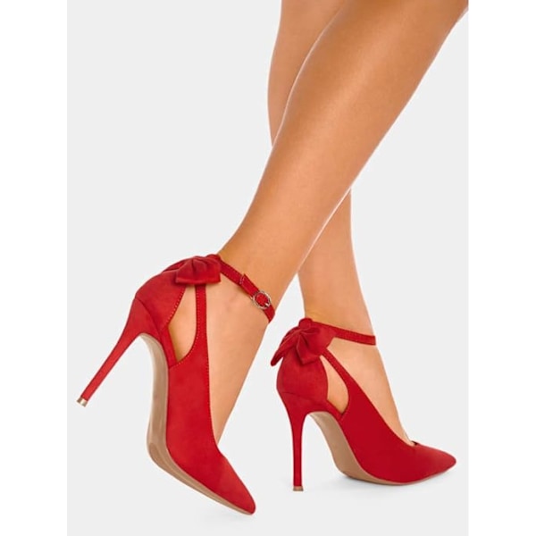 Naisten Jousi Solki Takana Korkokengät Seksikäs Stiletto Nilkkaremmi Häämekko Kengät Red 43
