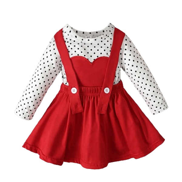 Toddler Baby Girl Alla hjärtans dag Outfit Skjorta Topp + hängselrem Röda kjolar 100cm