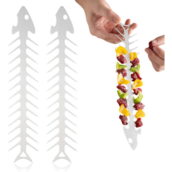 Rustfrit Stål Kabob Spid, 2 stk. Sjove Fiskeknogleformet BBQ Spid