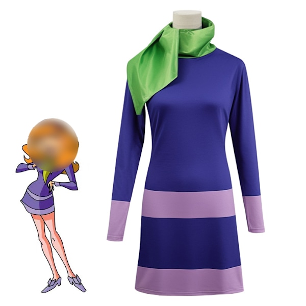 Halloween Langarmet Mini Scooby Doo Kostyme Daphne Kjole med Sjal 2XL