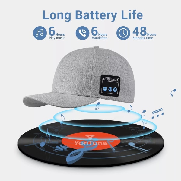 Mössa med Bluetooth högtalare Justerbar Bluetooth hatt Gray