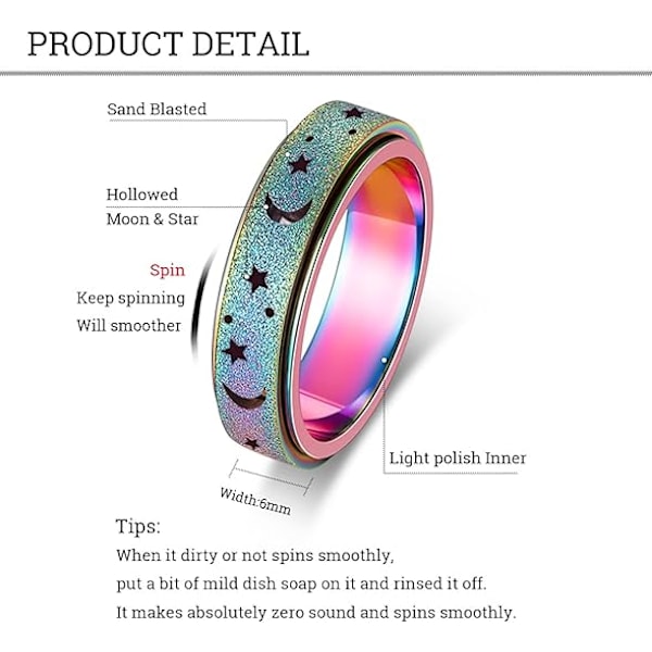 Angstring til kvinder og mænd, titanium rustfrit stål spinnering Rose Gold 5
