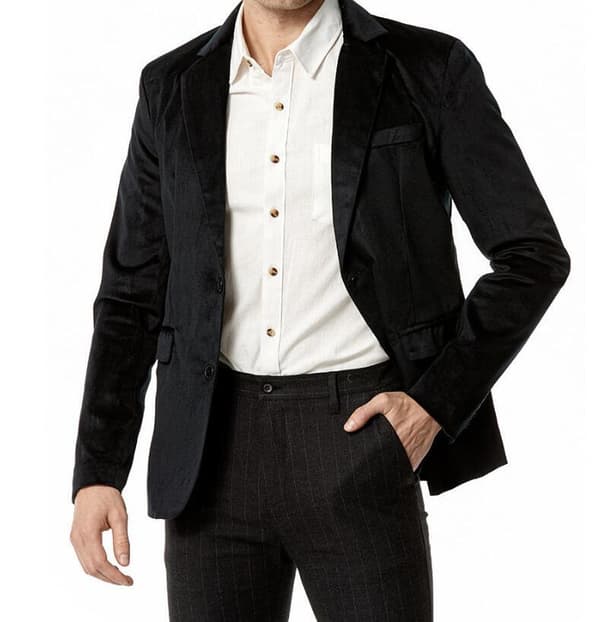 Velvet Slim Fit Solid Color Blazer för män Black S