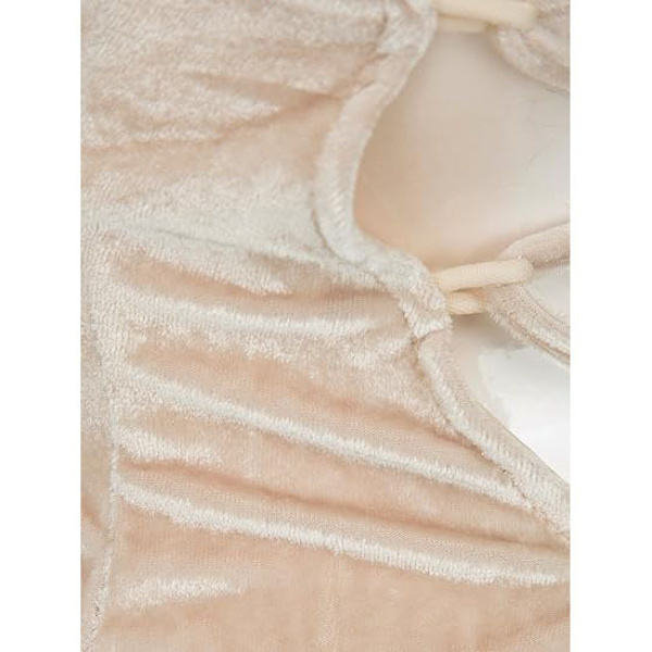 Kvinders V-hals Sexy Fløjls Strapless Bodysuit Jumpsuit Sød Hjerteformet Dyb Beige XS