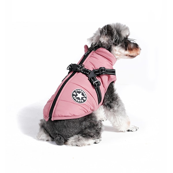 Vinterjakke for hund med sele, vanntett hundjakke med glidelås og fleece Pink 2XL