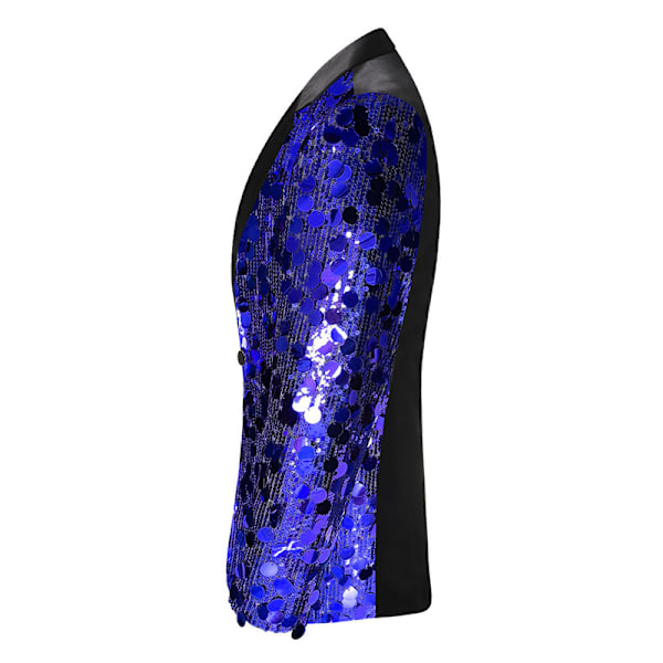 Herrar Sequin Blazer Kostym En Knapp Slim Fit Sequin Jacka Blue 44