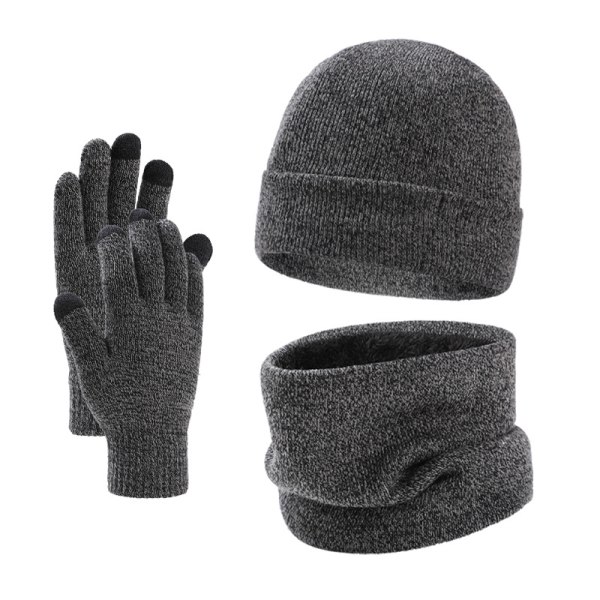 Unisex Vinteruld Hat, Halsklæde og Handsker Sæt Dark Gray