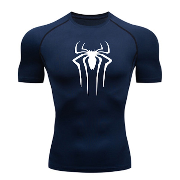 Herre Spider Kroppsbygging T-skjorter Gym Trening Topp Muskel Kort Erme Skjorter Blue White S