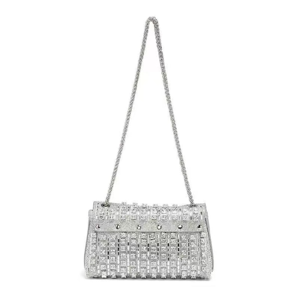 Kvinders Glimtende Rhinestone Aften Håndtaske Silver