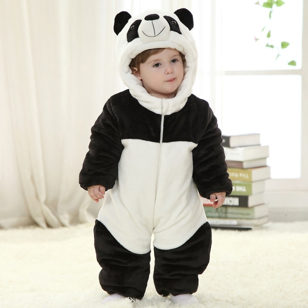 Unisex Baby Panda Kostym Flanell Hooded Jumpsuit panda 59cm