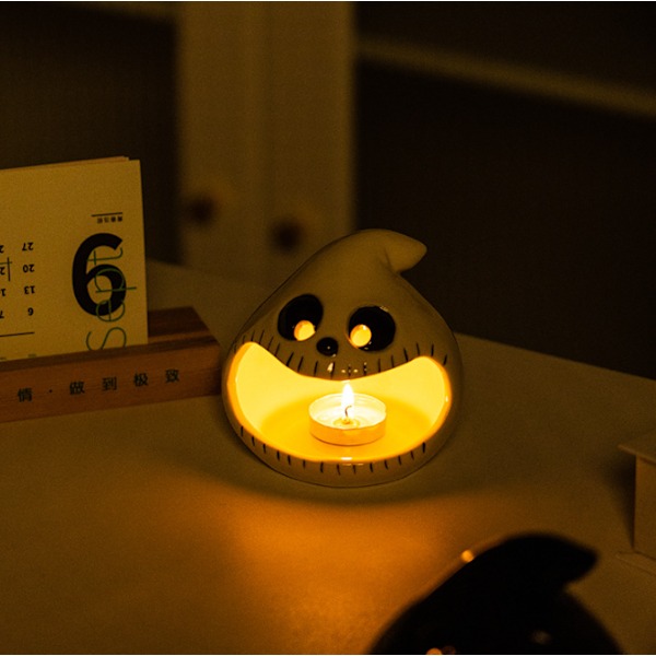 Halloween Spöklykta Ornament Keramisk Spök Ljusstake Ghost Head White