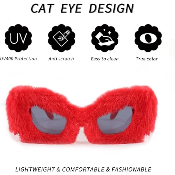 Plush Fuzzy Kattöga Solglasögon för Kvinnor Red