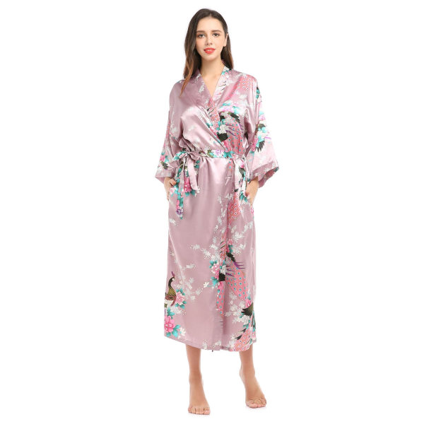Kvinnors långblommiga satinrockar imiterade silke nattkläder color7 XL