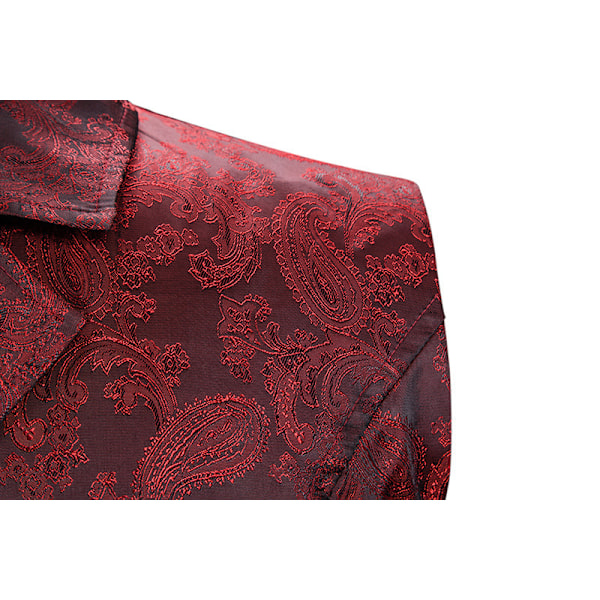 Herrar Gotisk Steampunk Dubbelknäppt Väst Jacquard Brokad Väst Ärmlös Frack Red M