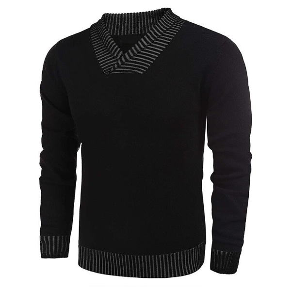 Män Casual Knit Pullover Sweatshirt Thermal tröja black XL