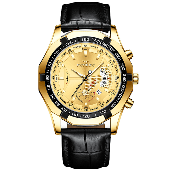Herre-ur i læder med skelet-design og automatisk mekanisk urværk leather-all gold-gold face
