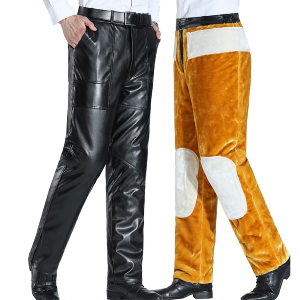 Sherpa-fodrade byxor för män PU-läderbyxor XL