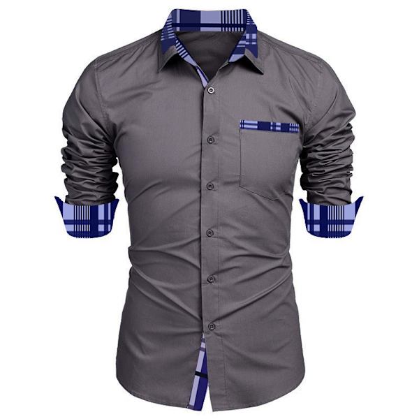 Herrar Dress Shirts Långärmad Dress Shirts Grey XL