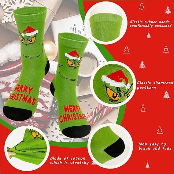 Grinch Strømper til Voksne - Grinch Ansigt Bløde Plys Hjemmesko Strømper Style3