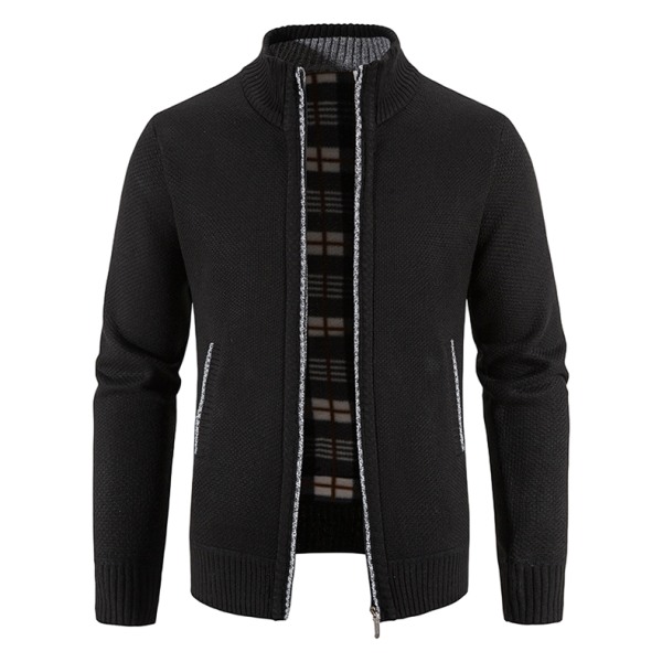 Mænds Slim Fit Fuldt Lynlås Stående Krave Casual Strikket Trøje Cardigan Black L