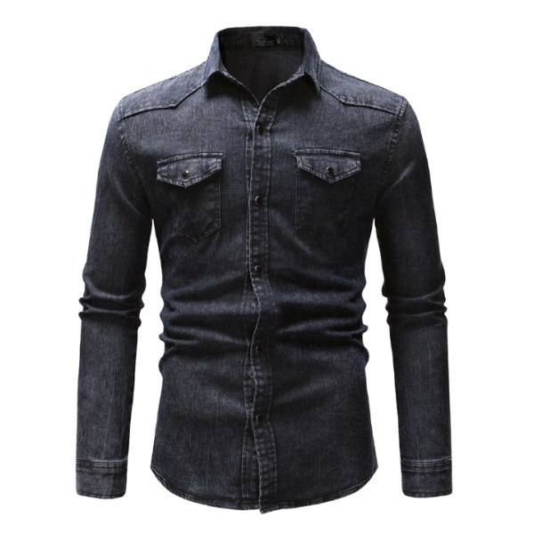 Långärmad jeansskjorta för män dark grey XL