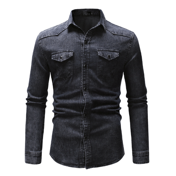 Långärmad jeansskjorta för män dark grey XXL