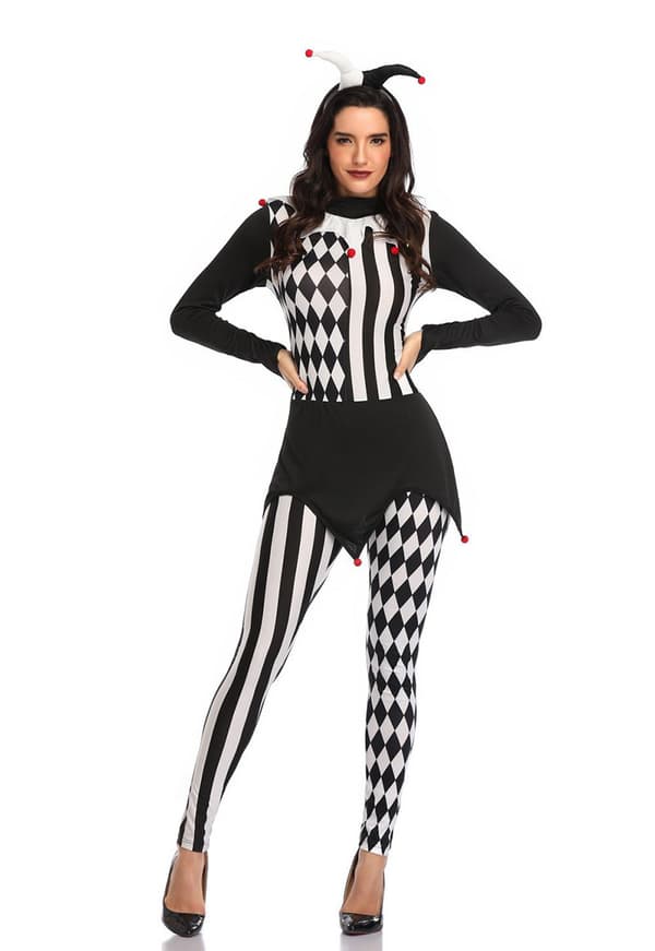 Morph Jester Kostym för Kvinnor - Läskig Clownkostym för Kvinnor L