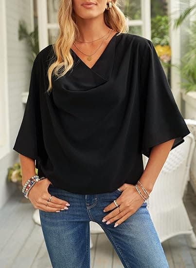 Blusar och toppar för kvinnor, kortärmade, i chiffong Black S