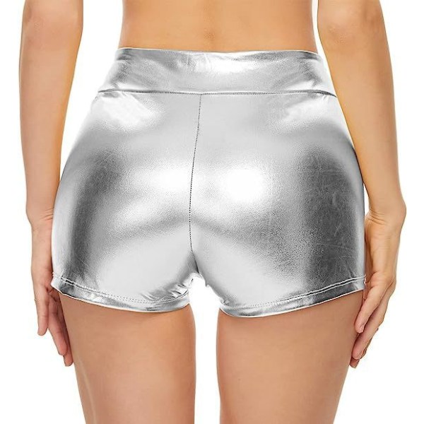 Sexiga shorts för kvinnor Metallic Shiny Hot Pants med hög midja silver S