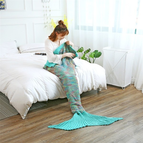 Mermaid Tail Förtjockad Faux Cashmere filt för vintern Blue 180*90cm