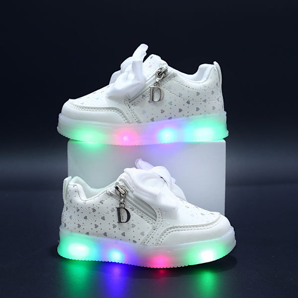 Lille Pige LED Sko Børn Lysende Sneakers White 25