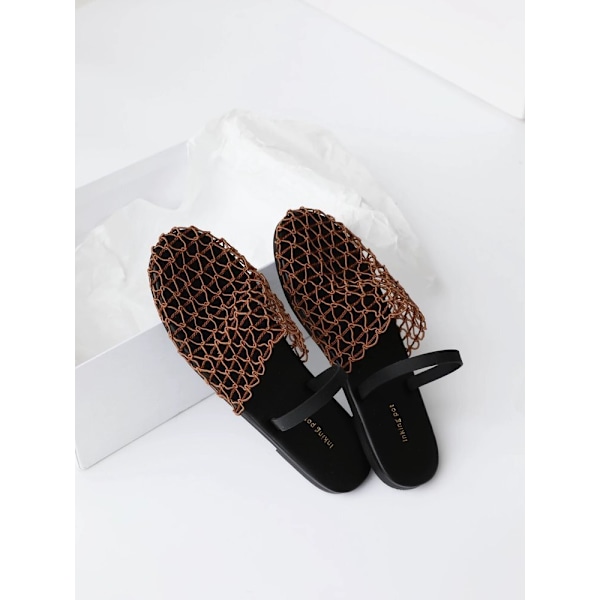 Balett Flats i Mesh för Kvinnor Spänne Bekväma Vardagliga Kontor Fisknäts Ballerina Skor dark brown 36