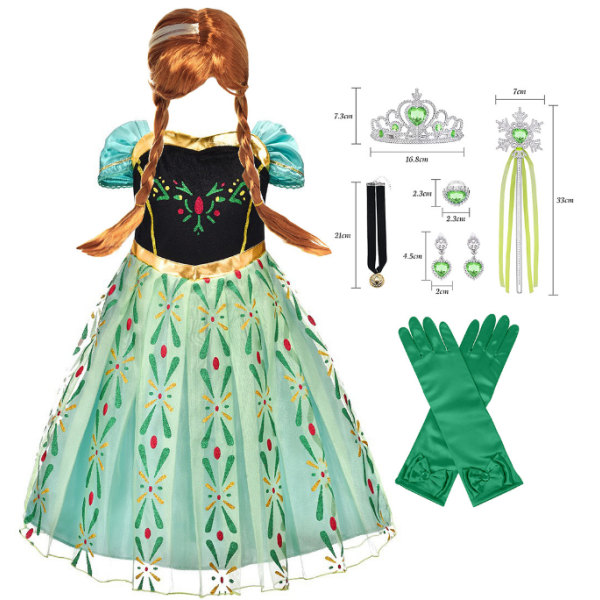 Princess Snow Party Dress Queen Costume green 140cm