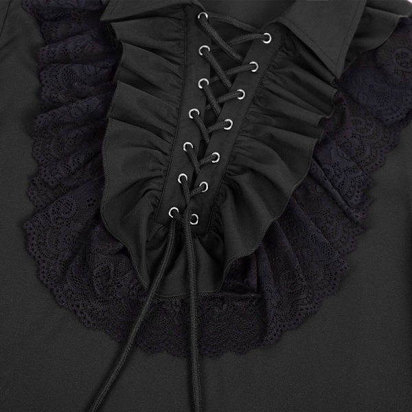 Miesten merirosopaita, röyhelöinen renessanssi, viktoriaaninen vampyyri runoilijapaita Black M