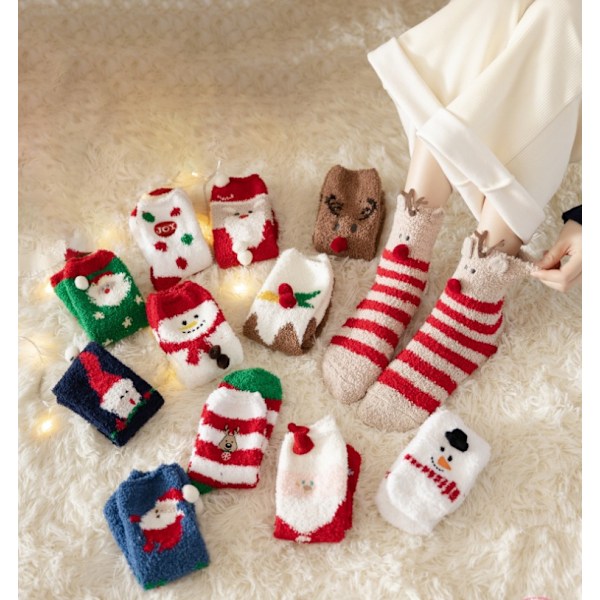 Fuzzy strumpor för kvinnor tonårsflickor jul fleece strumpor red white