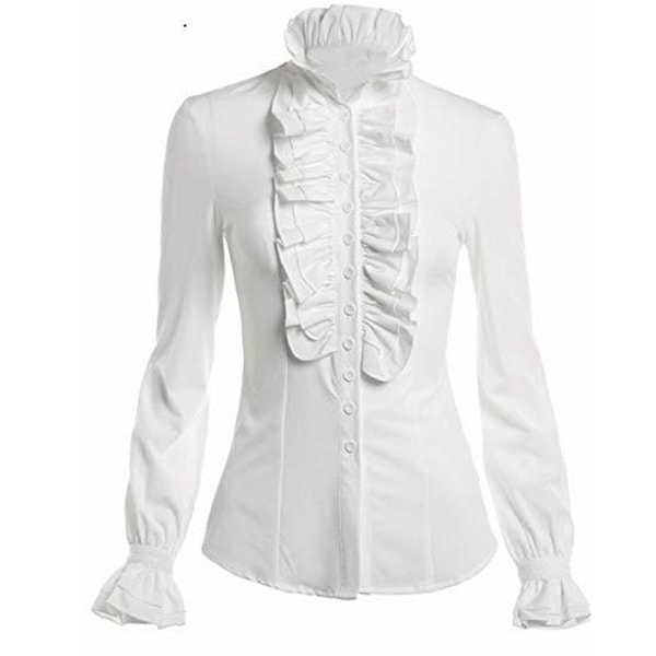 Dam Blus i Viktorianisk Stil, Långärmad, Gotisk Topp White XL
