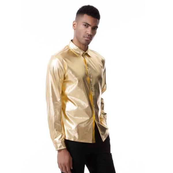 Mode långärmad skjorta för män för fest gold L