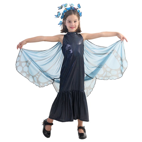 Halloween Fe-kostume med Butterfly-kappevinger og prinsessekjole M