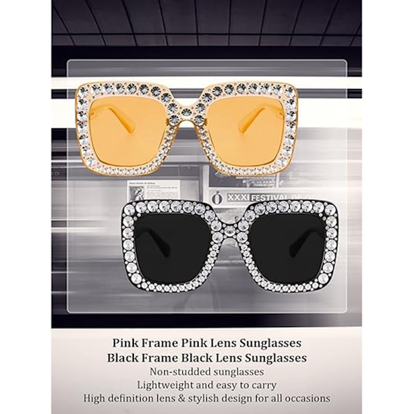 2 stk. Oversize Firkantede Glitrende Solbriller Retro Tykke Ramme Solbriller Yellow+Black