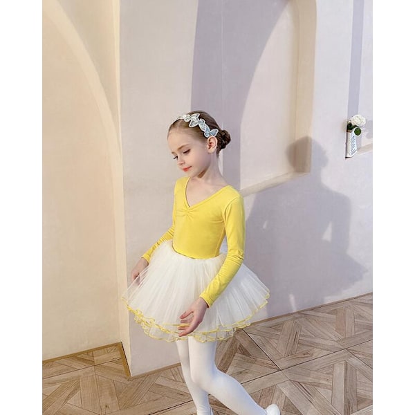 Långärmad Balletklänning för Flickor Yellow 140cm
